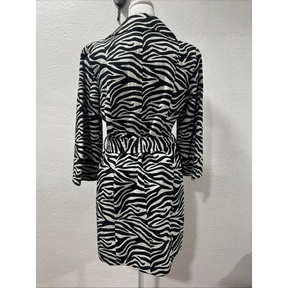INC Zebra Print Overcoat Button Front Size Medium Side Pockets Belted - Picture 7 of 12